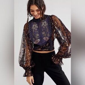 Free People Beaded Embroidered Blouse